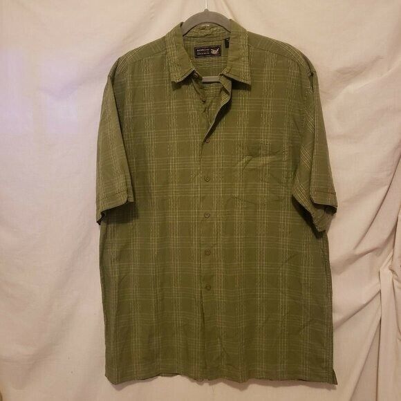 Arrow Mens Sz L Tall Green  Plaid Short Sleeve Button Down Shirt - Picture 5 of 9